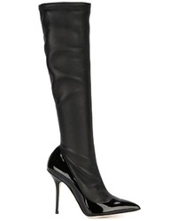 schwarze Overknee Stiefel aus Leder von Dolce & Gabbana