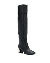 schwarze Overknee Stiefel aus Leder von Moschino