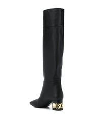 schwarze Overknee Stiefel aus Leder von Moschino