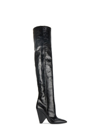 schwarze Overknee Stiefel aus Leder von Saint Laurent