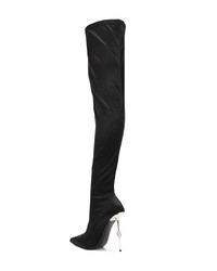 schwarze Overknee Stiefel aus Leder von Philipp Plein