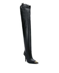 schwarze Overknee Stiefel aus Leder von Versace