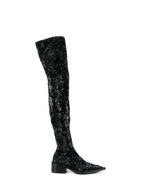 schwarze Overknee Stiefel aus Pailletten