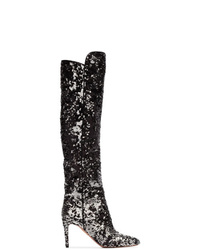 schwarze Overknee Stiefel aus Pailletten von Aquazzura