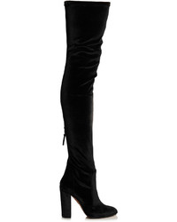 schwarze Overknee Stiefel aus Samt von Aquazzura