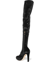 schwarze Overknee Stiefel aus Samt von Charlotte Olympia