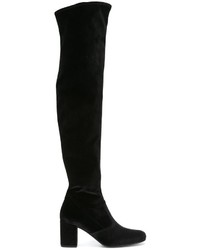 schwarze Overknee Stiefel aus Samt von Saint Laurent