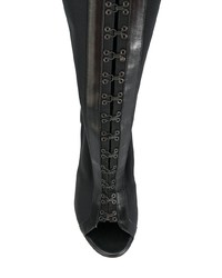 schwarze Overknee Stiefel aus Satin mit Ausschnitten von Gianvito Rossi