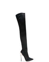 schwarze Overknee Stiefel aus Satin