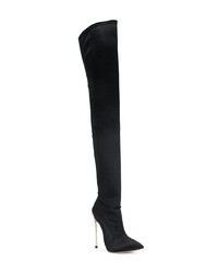 schwarze Overknee Stiefel aus Satin von Casadei