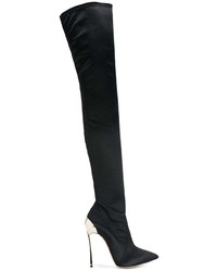 schwarze Overknee Stiefel aus Satin von Casadei