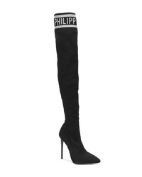 schwarze Overknee Stiefel aus Segeltuch von Philipp Plein