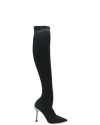 schwarze Overknee Stiefel aus Segeltuch von Miu Miu