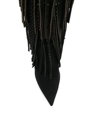 schwarze Overknee Stiefel aus Wildleder mit Fransen von Philipp Plein