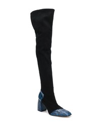 schwarze Overknee Stiefel aus Wildleder mit Schlangenmuster von Ssheena