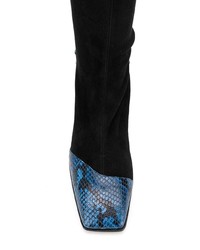 schwarze Overknee Stiefel aus Wildleder mit Schlangenmuster von Ssheena