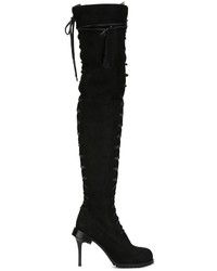 schwarze Overknee Stiefel aus Wildleder von A.F.Vandevorst