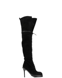 schwarze Overknee Stiefel aus Wildleder von Ann Demeulemeester