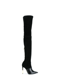 schwarze Overknee Stiefel aus Wildleder von Balmain