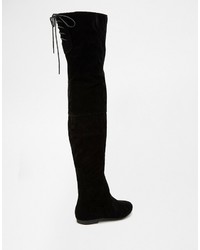 schwarze Overknee Stiefel aus Wildleder von Daisy Street