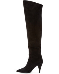 schwarze Overknee Stiefel aus Wildleder von Saint Laurent