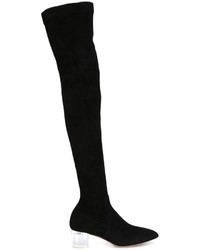 schwarze Overknee Stiefel aus Wildleder von Charlotte Olympia
