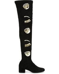 schwarze Overknee Stiefel aus Wildleder von Chiara Ferragni