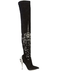 schwarze Overknee Stiefel aus Wildleder von Paul Andrew