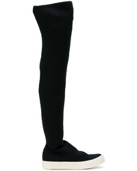 schwarze Overknee Stiefel aus Wildleder von Rick Owens DRKSHDW