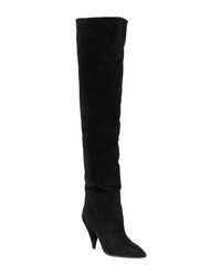 schwarze Overknee Stiefel aus Wildleder von Saint Laurent