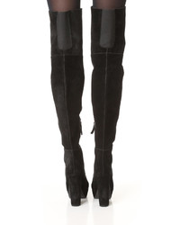 schwarze Overknee Stiefel aus Wildleder von Alice + Olivia