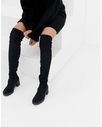 schwarze Overknee Stiefel aus Wildleder von Miss Selfridge
