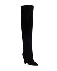 schwarze Overknee Stiefel aus Wildleder von Saint Laurent