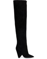 schwarze Overknee Stiefel aus Wildleder von Saint Laurent