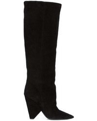 schwarze Overknee Stiefel aus Wildleder von Saint Laurent