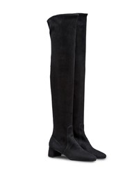 schwarze Overknee Stiefel aus Wildleder von Prada