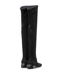 schwarze Overknee Stiefel aus Wildleder von Prada