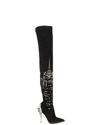schwarze Overknee Stiefel aus Wildleder von Paul Andrew
