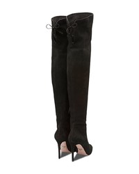 schwarze Overknee Stiefel aus Wildleder von Prada