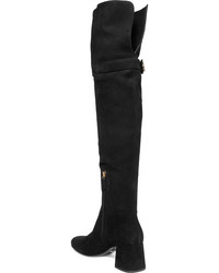 schwarze Overknee Stiefel aus Wildleder von Prada