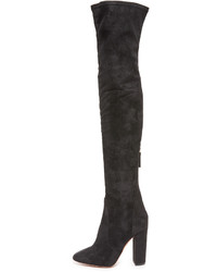 schwarze Overknee Stiefel aus Wildleder von Aquazzura