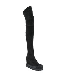 schwarze Overknee Stiefel aus Wildleder von Casadei