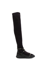 schwarze Overknee Stiefel aus Wildleder von Valentino