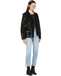 schwarze Pailletten Bikerjacke von Ashish