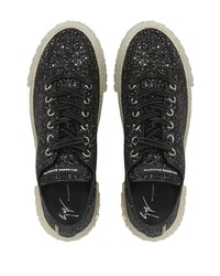 schwarze Pailletten niedrige Sneakers von Giuseppe Zanotti