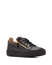 schwarze Pailletten niedrige Sneakers von Giuseppe Zanotti