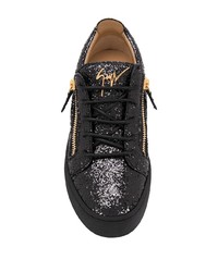 schwarze Pailletten niedrige Sneakers von Giuseppe Zanotti