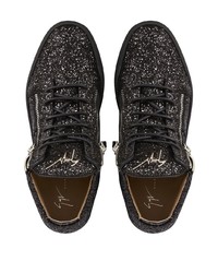 schwarze Pailletten niedrige Sneakers von Giuseppe Zanotti