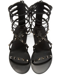 schwarze Römersandalen aus Leder von Valentino