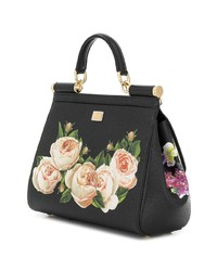 schwarze Satchel-Tasche aus Leder mit Blumenmuster von Dolce & Gabbana